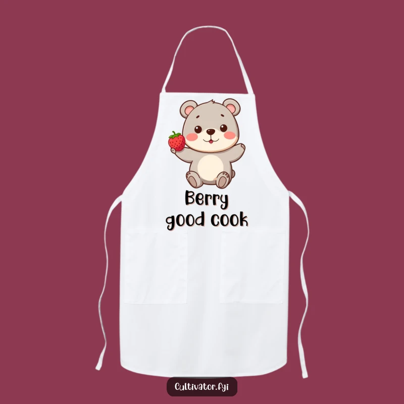 Funny Bear Berry Apron: Playful Character Proudly Presents a Perfect Berry