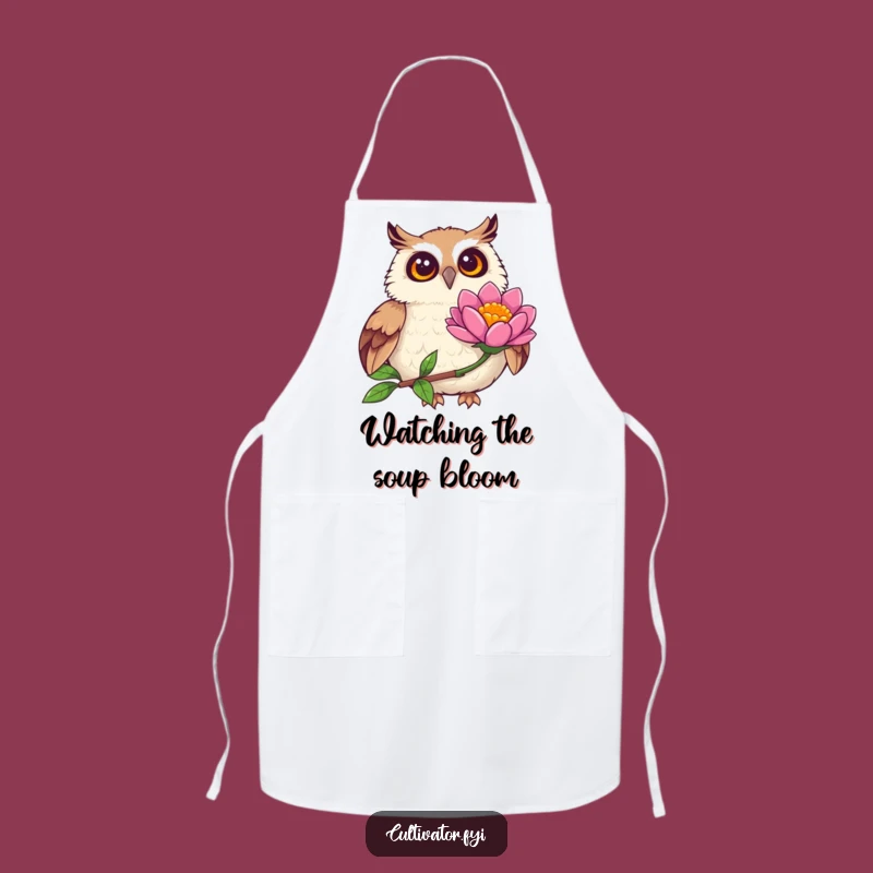 Funny Joyful Owl Observing Flower Apron - Kitchen & Garden Humor