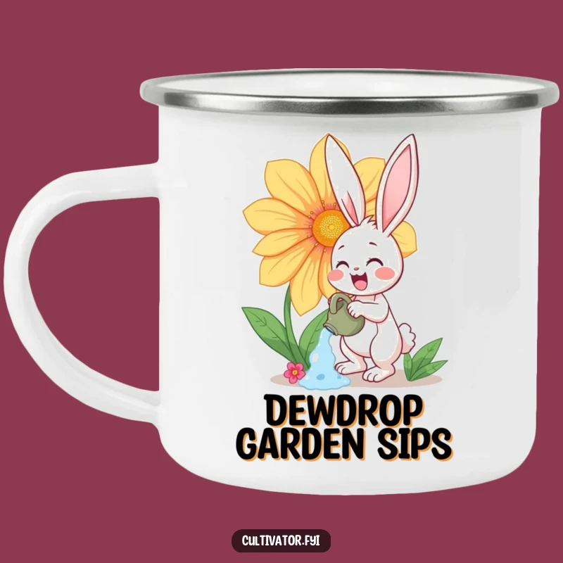 Funny Bunny Flower Watering Enamel Camping Mug - Cheerful Outdoor Gift