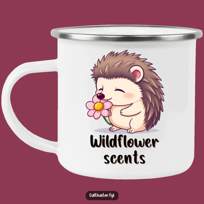 Funny Campfire Mug - Contented Hedgehog Smelling Flower, Perfect Outdoor Nature Gift