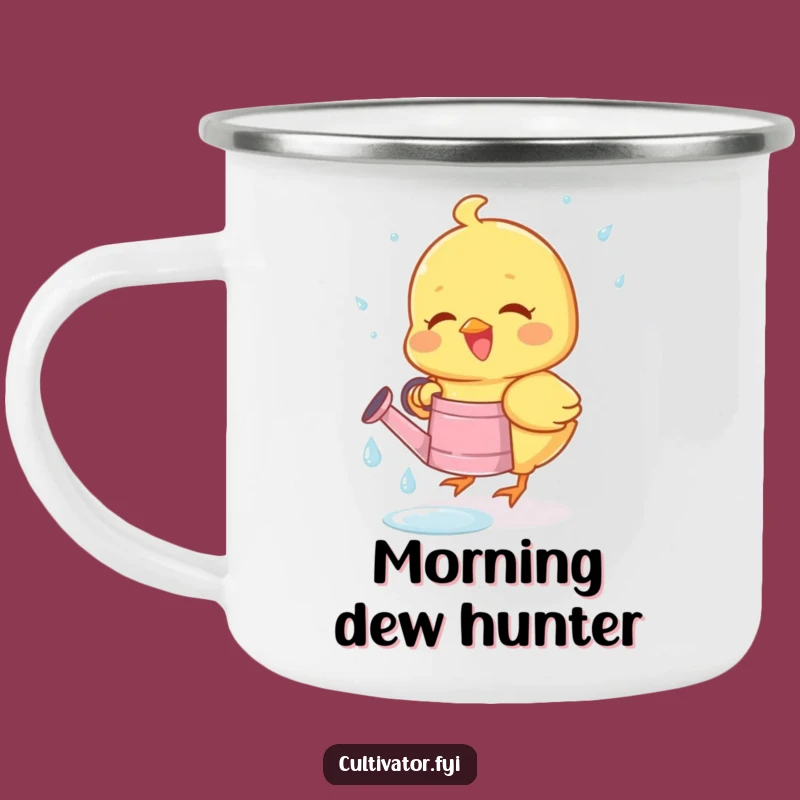Funny Campfire Mug - Joyous Chick Collecting Dewdrops, Perfect Outdoor Spring Gift
