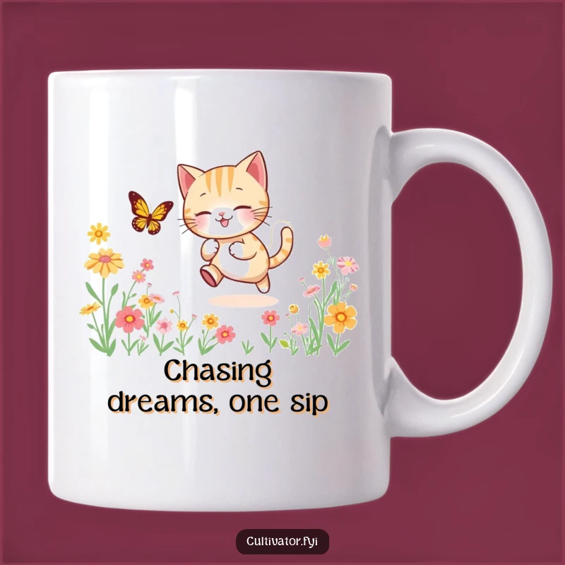 Funny Cat Butterfly Chase Mug - Playful Garden Humor - Perfect Funny Gift