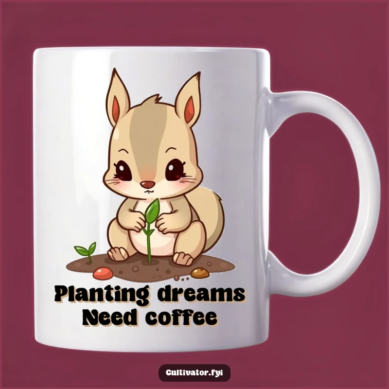 Funny Determined Gardener Mug: Squirrel Planting Seed with Focus