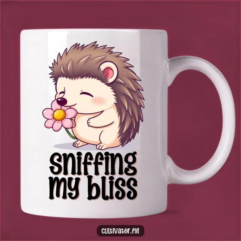 Funny Hedgehog Flower Mug - Contented Smelling Bloom, Peaceful Nature Gift