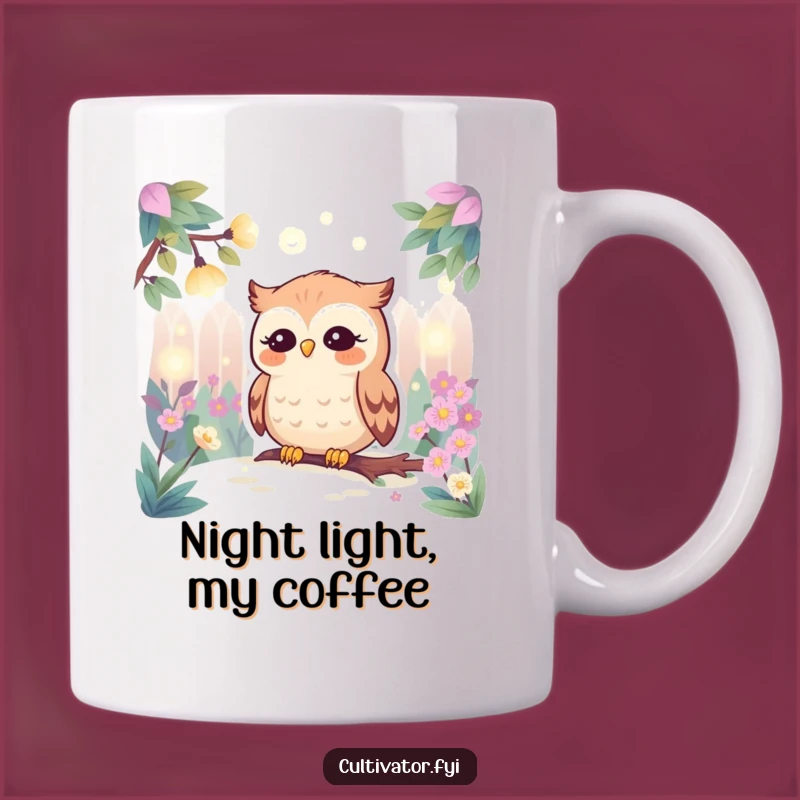 Funny Owl & Firefly Garden Mug - Peaceful Nighttime Humor - Perfect Funny Gift