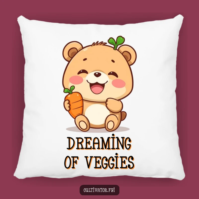 Funny Bear Pillow: Cozy Joyful Bear, Carrot Accent, Comfy Healthy Gift