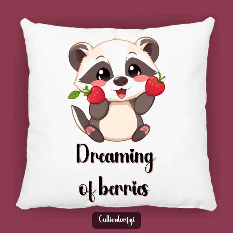 Funny Badger Berry Pillow - Playful Showing Off Fresh Pick, Cozy Outdoor Comfort Gift