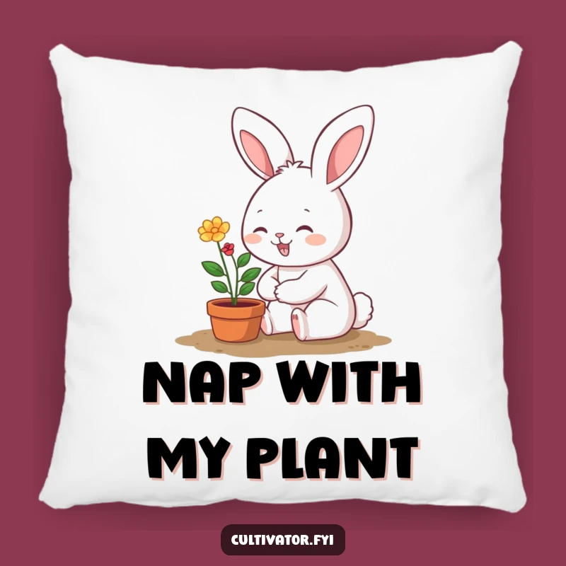 Funny Bunny Gardener Pillow: Cute Plant Design, Cute Funny Gift for Plant Lovers