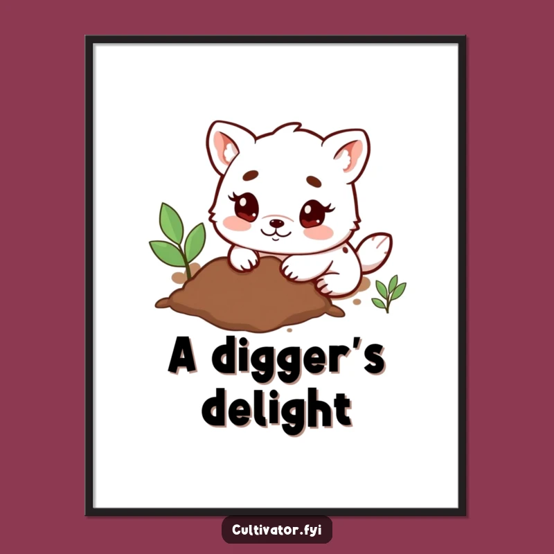 Funny Digging Animal Digital Art Print: Garden Joy Wall Decor Gift