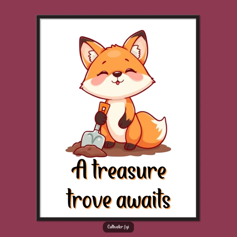 Funny Fox Digging Digital Art: Printable, Humorous Decor for Adventurous Spaces