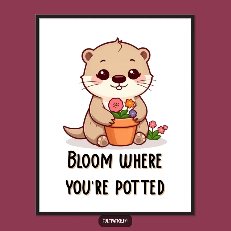 Funny Otter Flower Digital Art: Cheerful Garden Scene, Instant Funny Gift for Decor