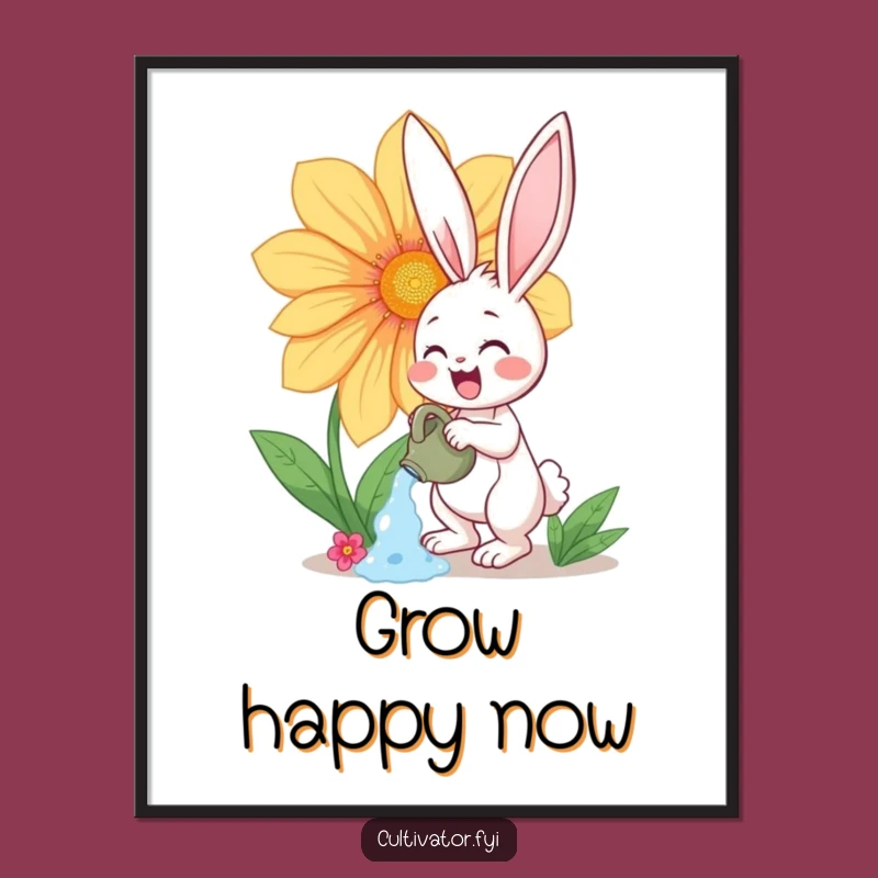 Funny Bunny Flower Watering Digital Art - Cheerful Instant Download Gift