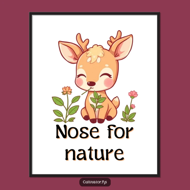 Funny Deer Herb Digital Art: Blissful Nature Scene, Instant Humorous Decor