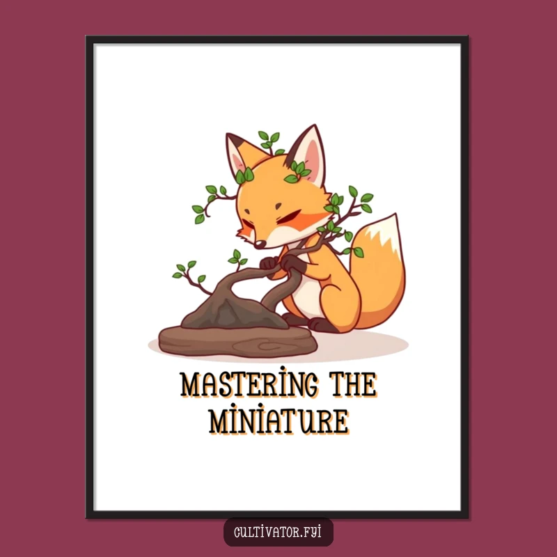 Funny Fox Bonsai Digital Art: Instant Zen Decor Print