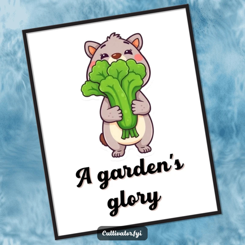 Funny Digital Art Print of an animal character proudly displaying a freshly picked vegetable, perfect for garden-themed decor.