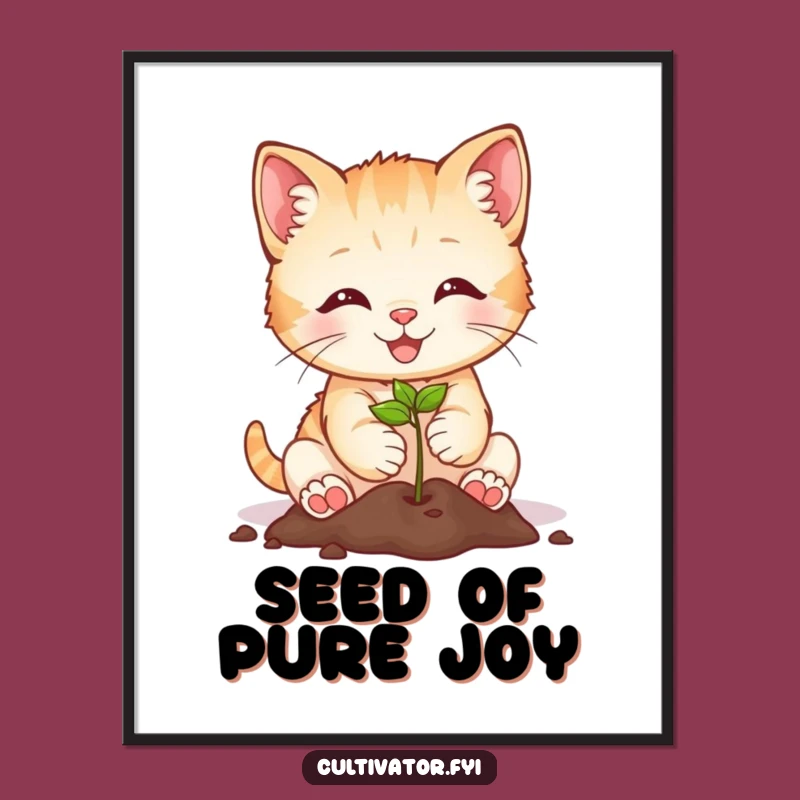 Funny Kitten Planting Digital Art: Printable, Humorous Decor for Green Spaces