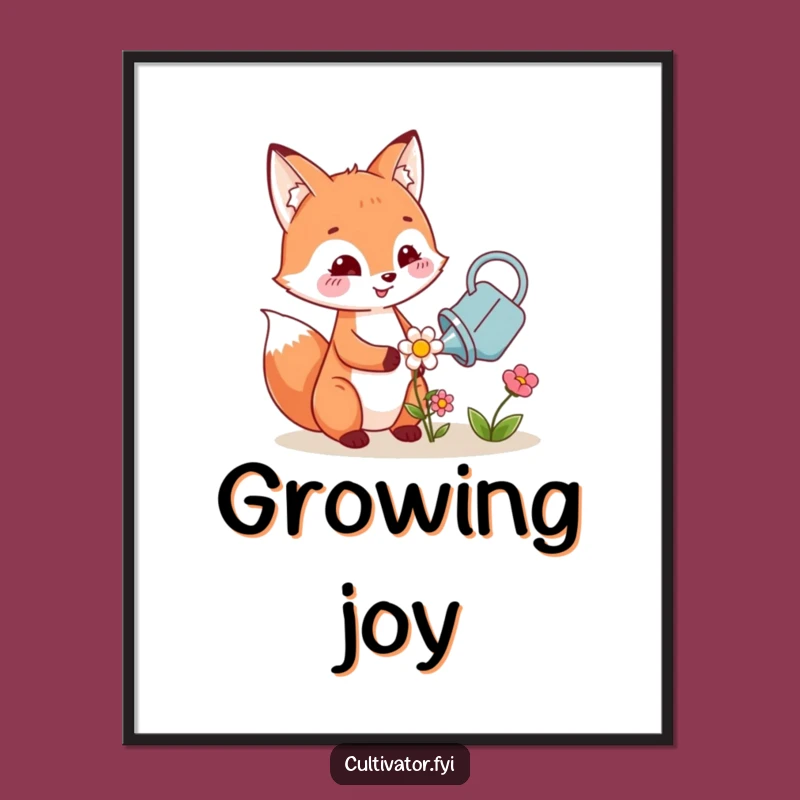 Funny Fox Watering Flower Digital Print: Instant Joy for Your Walls