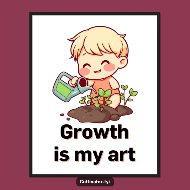 Funny Watering Sprout Digital Art: Instant Plant Care Charm Print