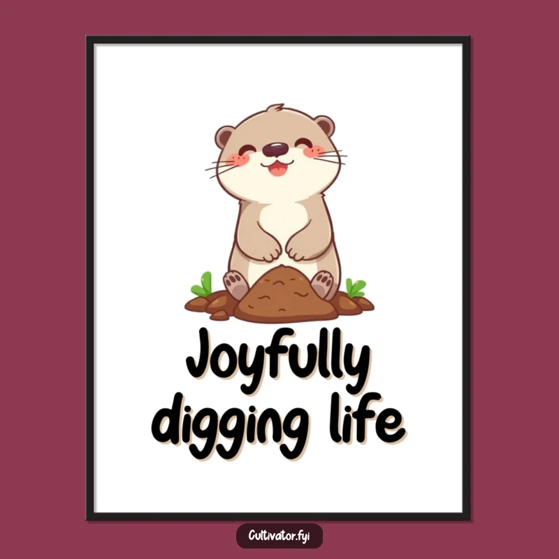 Funny Digital Art Print: Otter Character Digging Soil