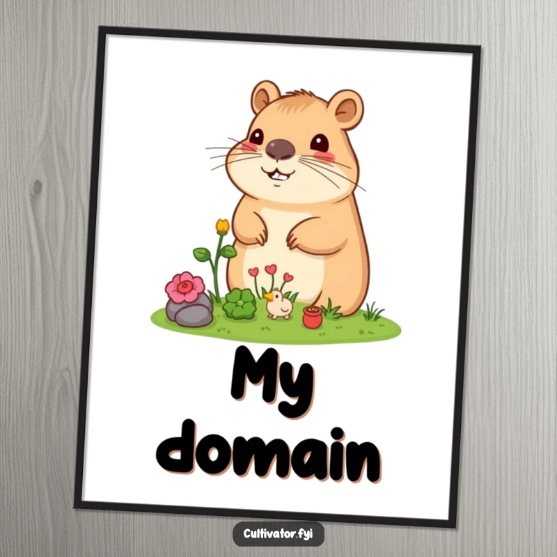 Funny Capybara Digital Art: Content capybara happily surveying its miniature garden, a humorous and charming printable artwork.