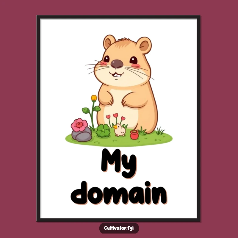 Funny Capybara Digital Art: Charming Garden Scene, Instant Humorous Wall Decor