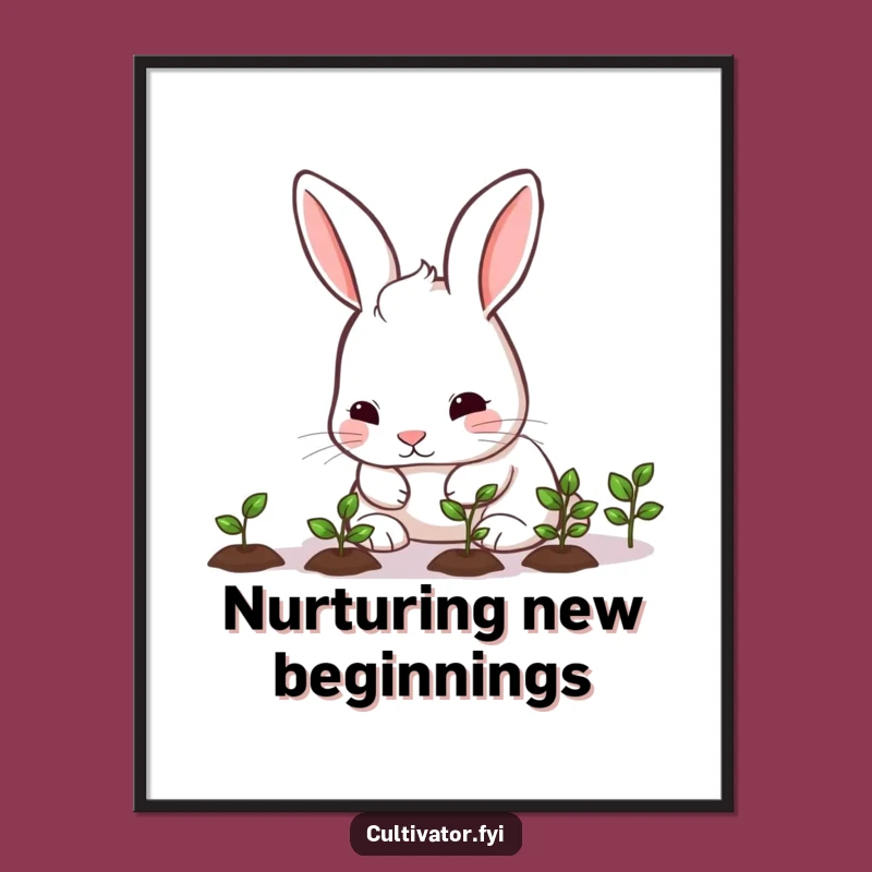 Funny Rabbit Seedling Digital Art: Printable, Humorous Decor for Green Spaces