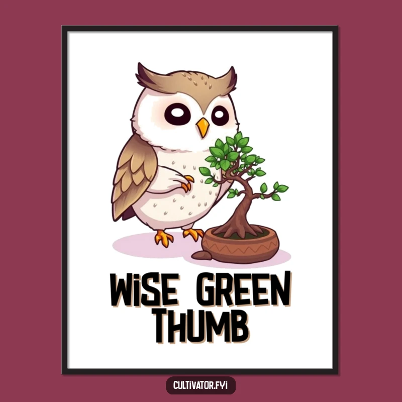 Funny Owl Bonsai Digital Art: Wise Gardener Scene, Instant Humorous Decor