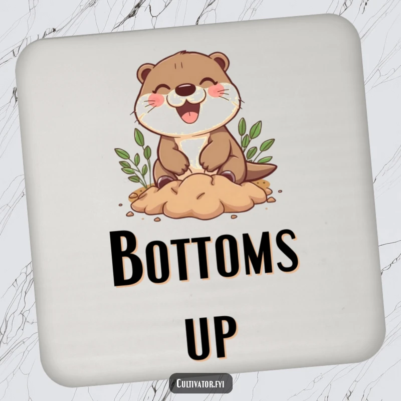 Funny coasters with a happy otter character joyfully digging, protecting surfaces with playful charm.