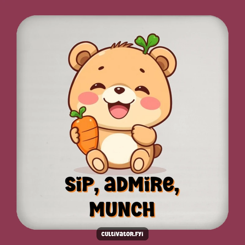 Funny Bear Coaster: Joyful Display, Carrot Art, Hilarious Table Gift