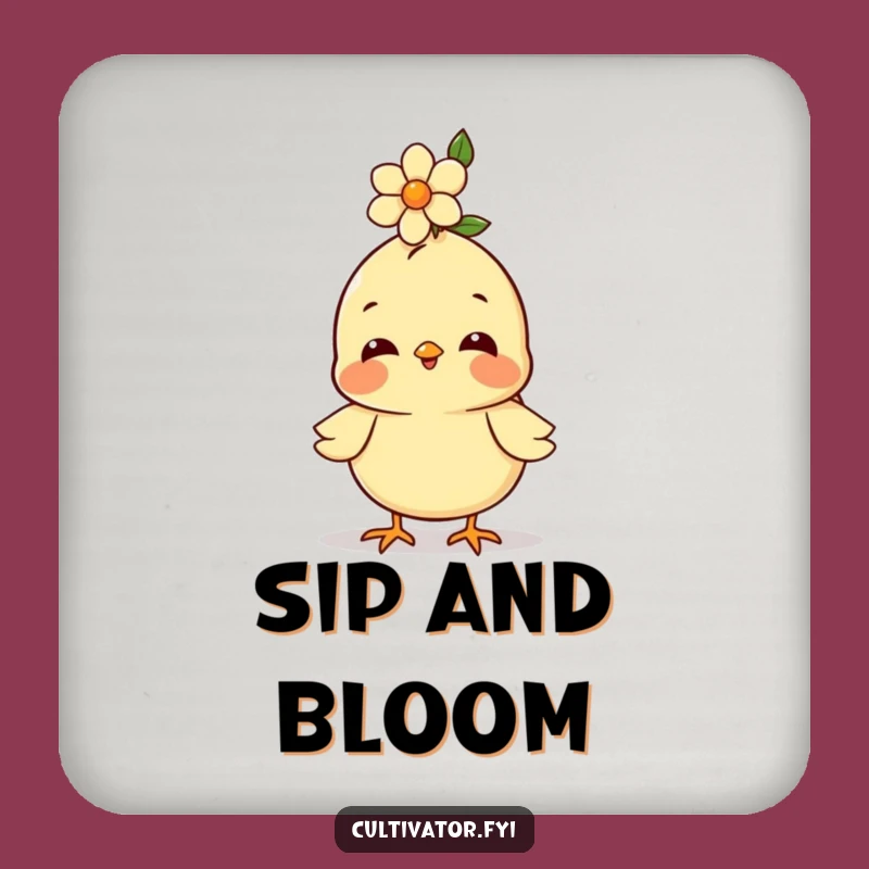 Funny Chick Coaster: Happy Balance, Floral Art, Hilarious Table Gift