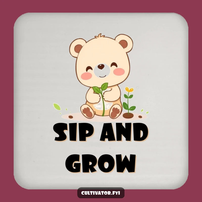 Funny Bear Cub Sprout Coaster: Protect Surfaces with Growing Humor