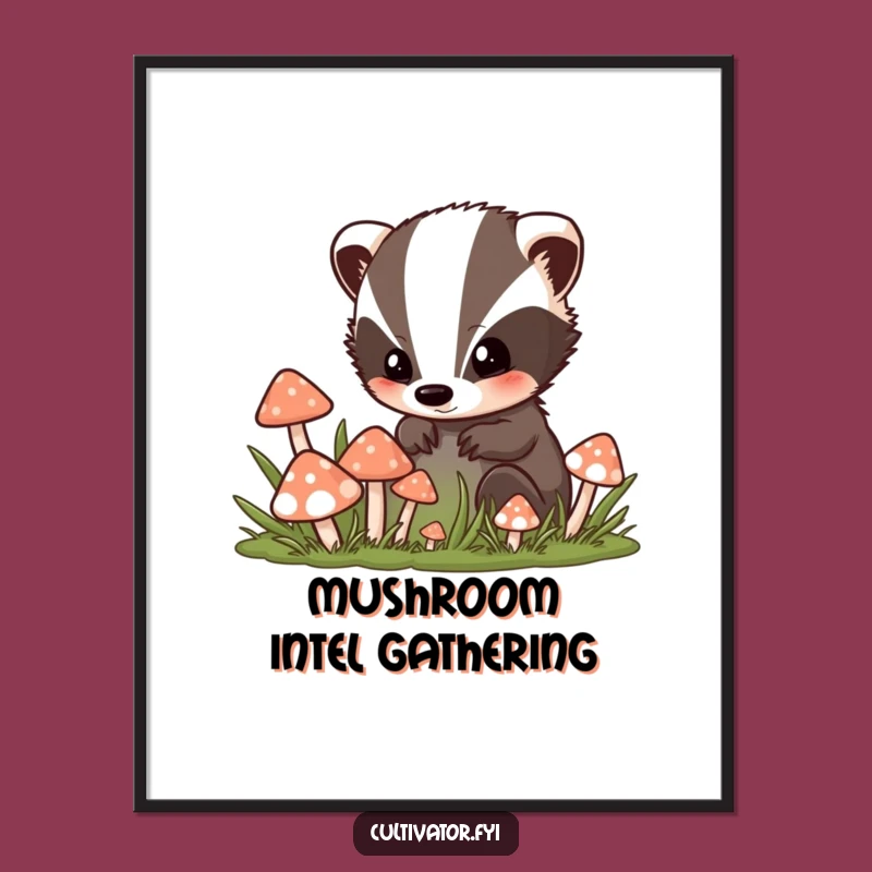 Funny Badger Mushroom Poster - Curious Woodland Art Print - Whimsical Funny Gift