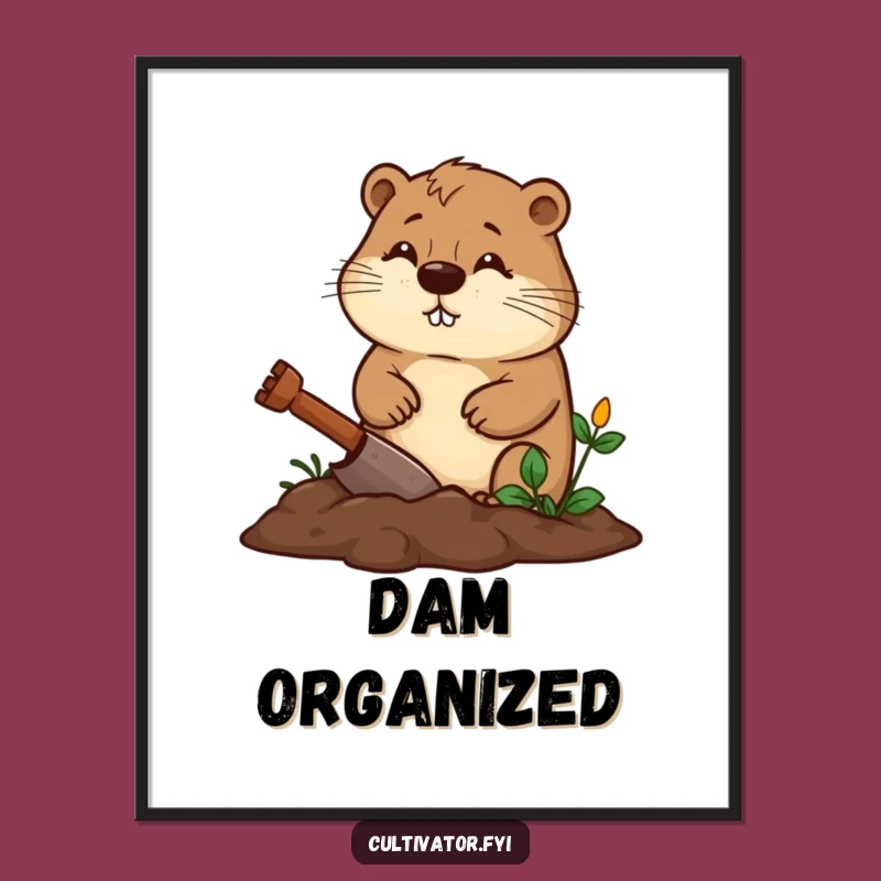 Funny Beaver Poster - Determined Gardener Art, Hilarious Wall Decor Funny Gift