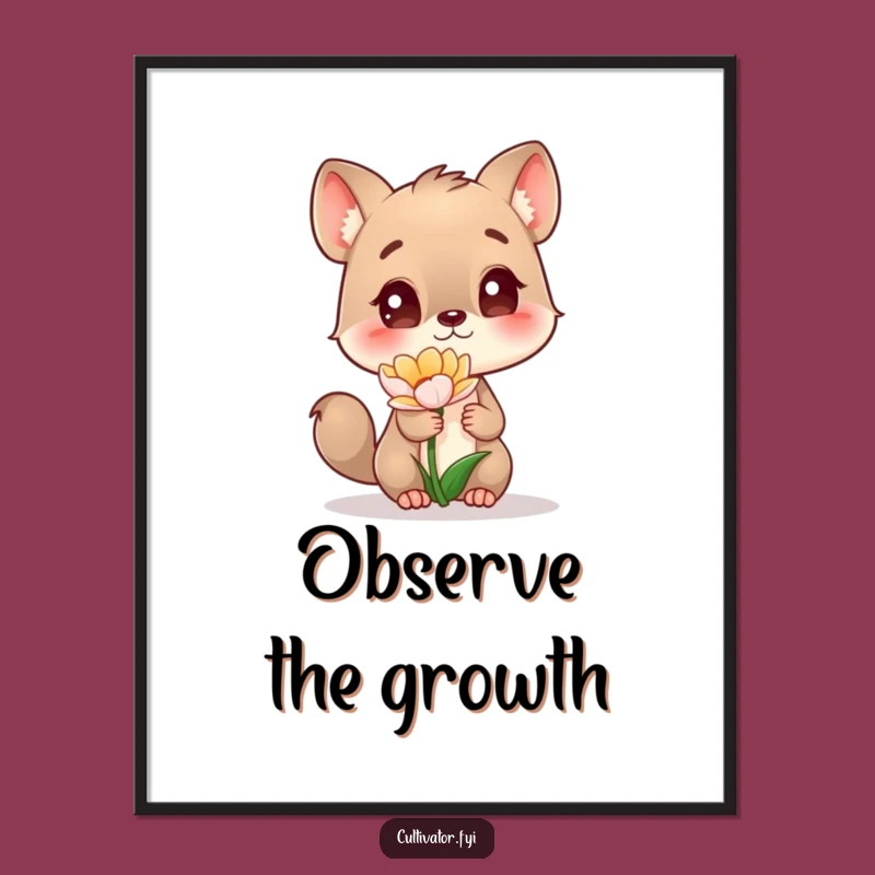 Funny Curious Animal Poster: Artistic Flower Fascination, Perfect Wall Art Gift