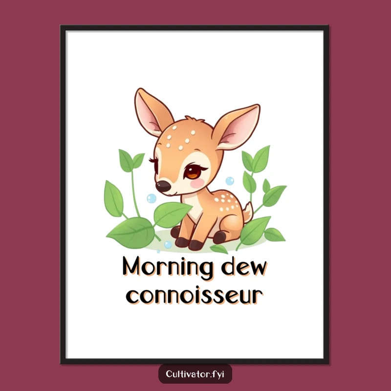 Funny Deer Dew Drop Poster - Delicate Nature Art Print - Whimsical Funny Gift