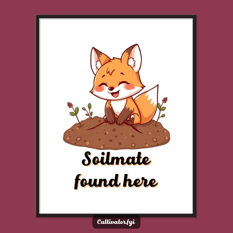 Funny Fox Digging Poster: Playful Garden Art Print, Whimsical Funny Gift for Decor