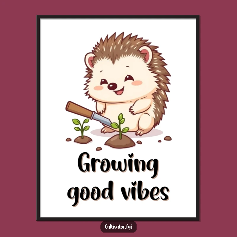 Funny Hedgehog Poster: Cute Gardener Art, Planting Joy, Ideal Funny Gift for Walls