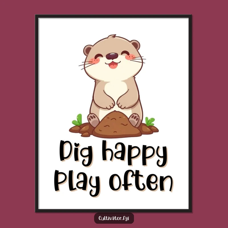 Funny Otter Gardener Poster: Happy Character Digging Soil