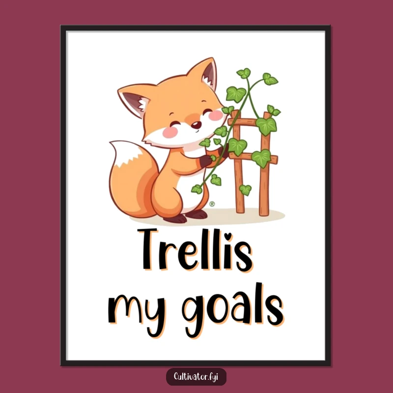 Funny Whimsical Fox Guiding Vine Poster - Enchanting Garden Art Print