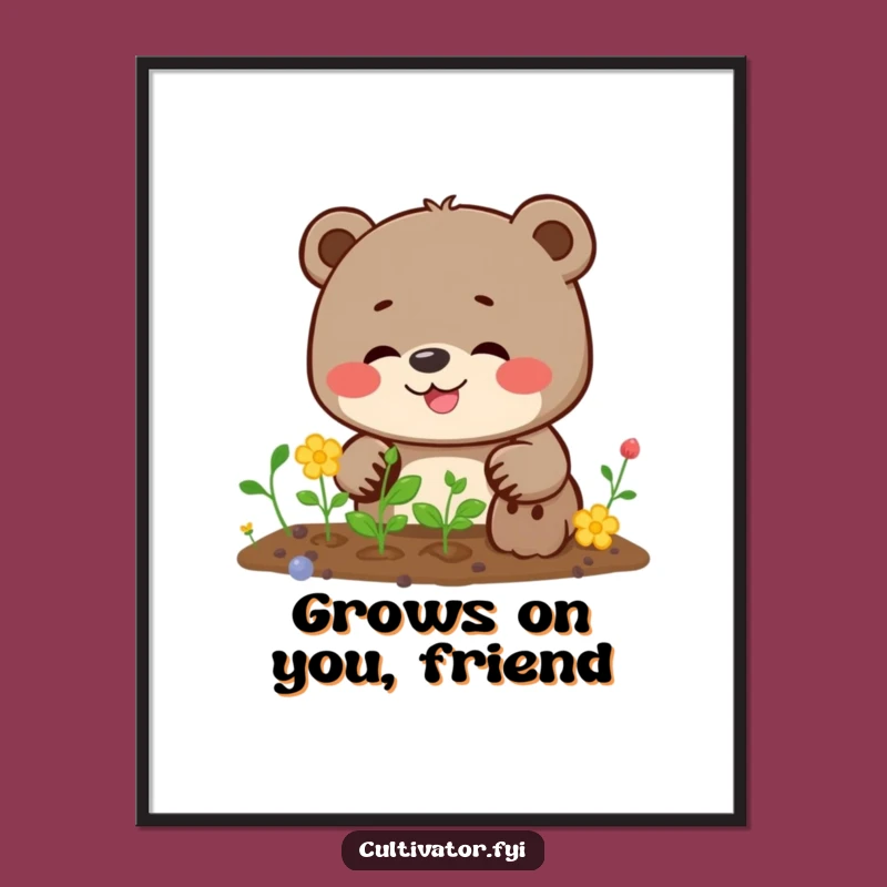 Funny Bear Planting Poster: Giggling Gardener Art, Whimsical Funny Gift for Wall Decor