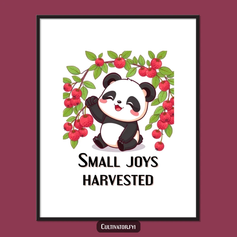 Funny Panda Berry Picking Poster - Whimsical Foodie Wall Art!