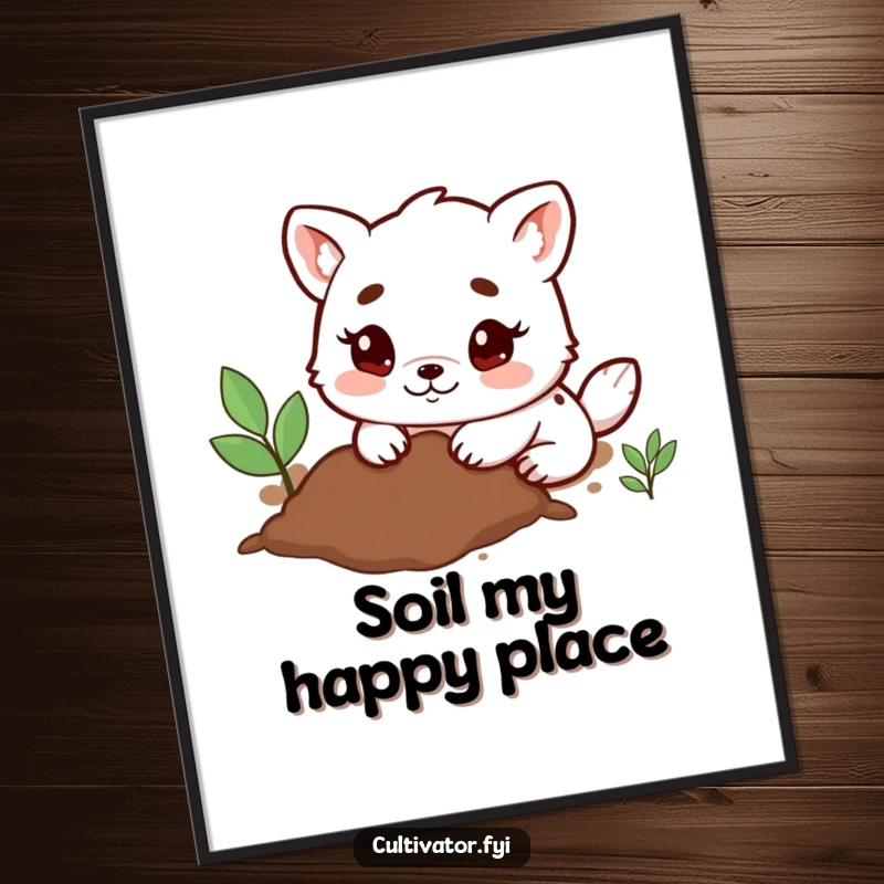 Funny Poster of a determined animal character digging happily in the soil with small paws, bringing garden charm and humor to any space.