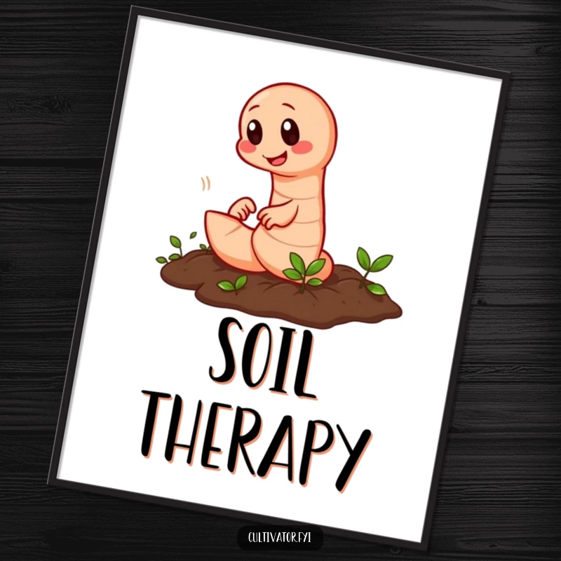 Funny earthworm tilling poster showing a diligent worm rapidly working the soil, emphasizing speed and effort.
