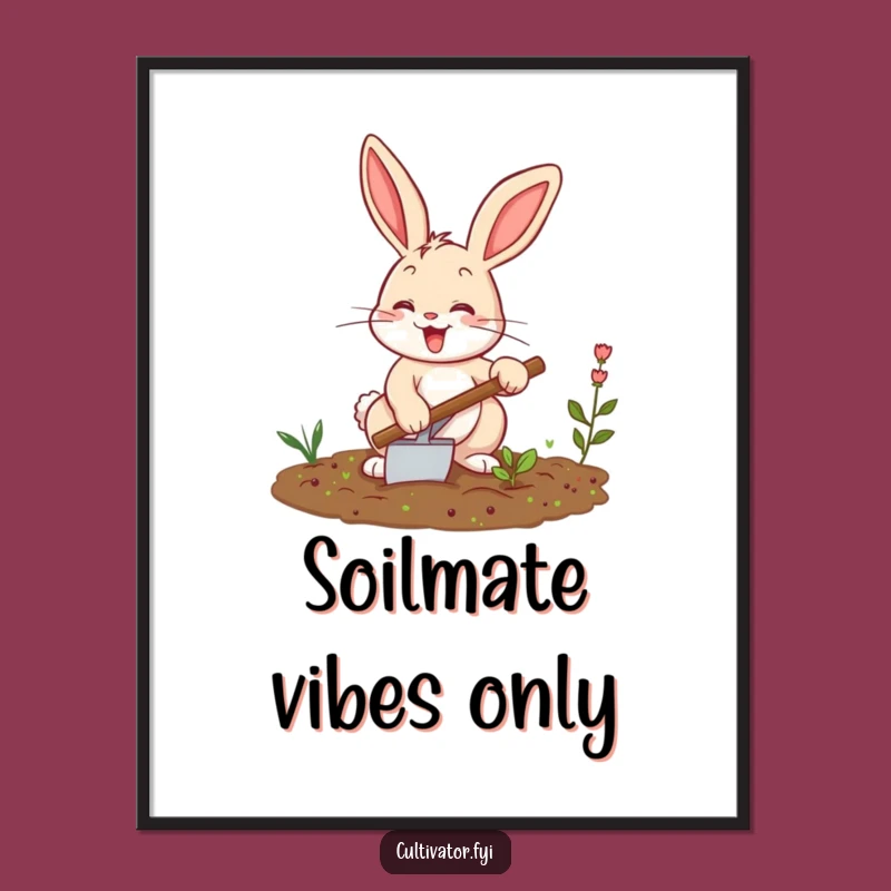 Funny Happy Bunny Tilling Soil Poster - Whimsical Wall Art for Garden Lovers