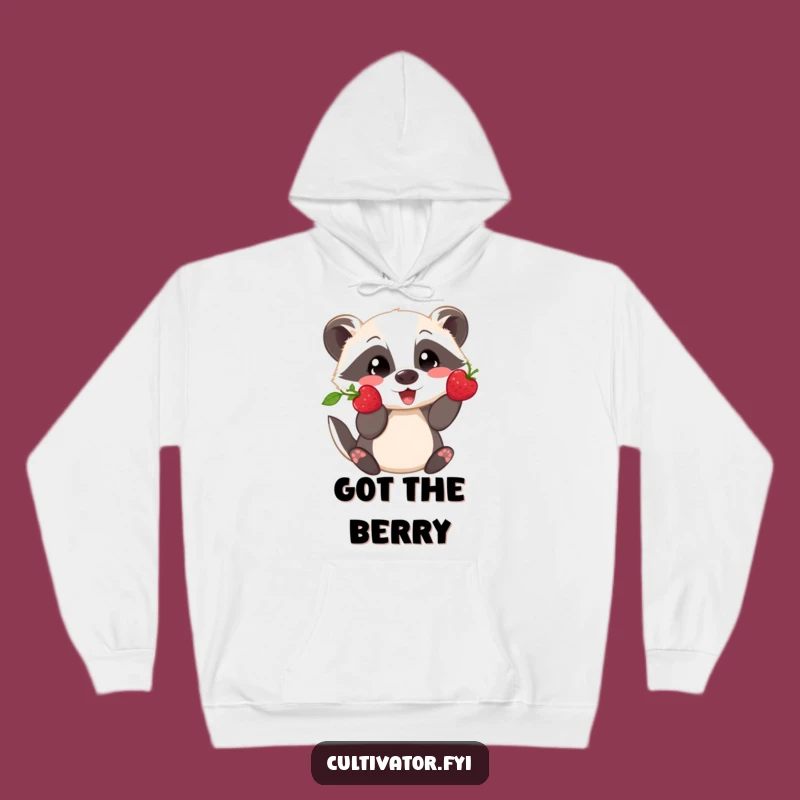 Funny Cozy Hoodie - Playful Badger Showing Off Berry, Perfect Warm Outdoor Gift