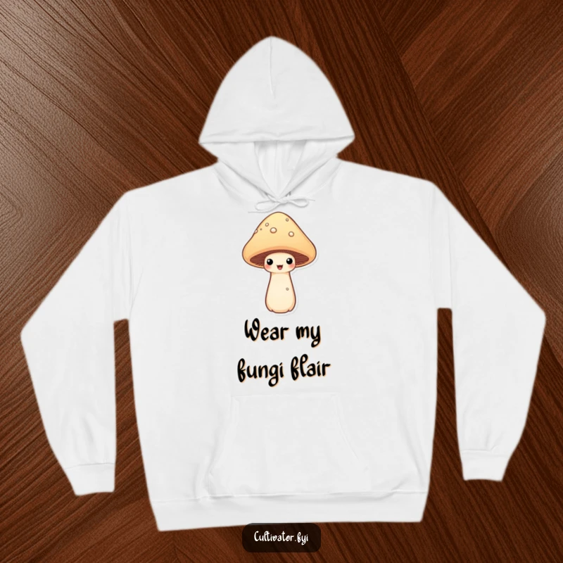 Funny proud mushroom hoodie with a happy mushroom proudly displaying its fully grown cap, perfect for fans of fungi and lighthearted humor.