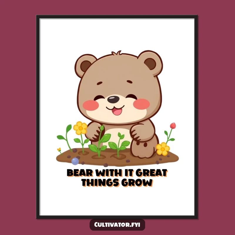 Funny Free Printable Wall Art: Giggling Bear Planting - Hilarious Downloadable Decor!