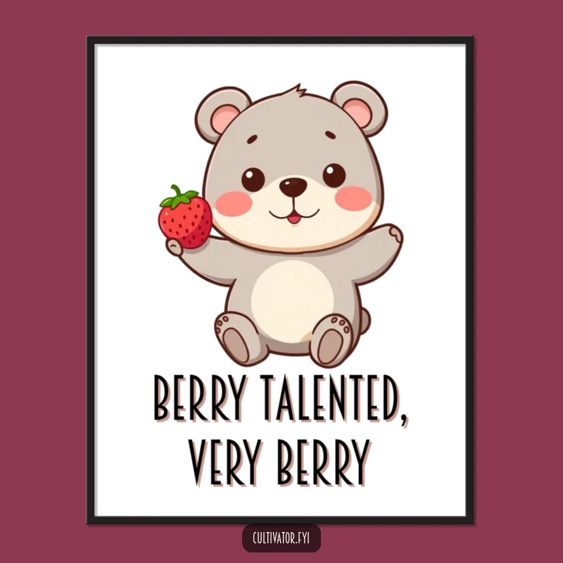 Funny Free Printable Wall Art: Adorable Bear Berry Moment, Downloadable Decor Gift