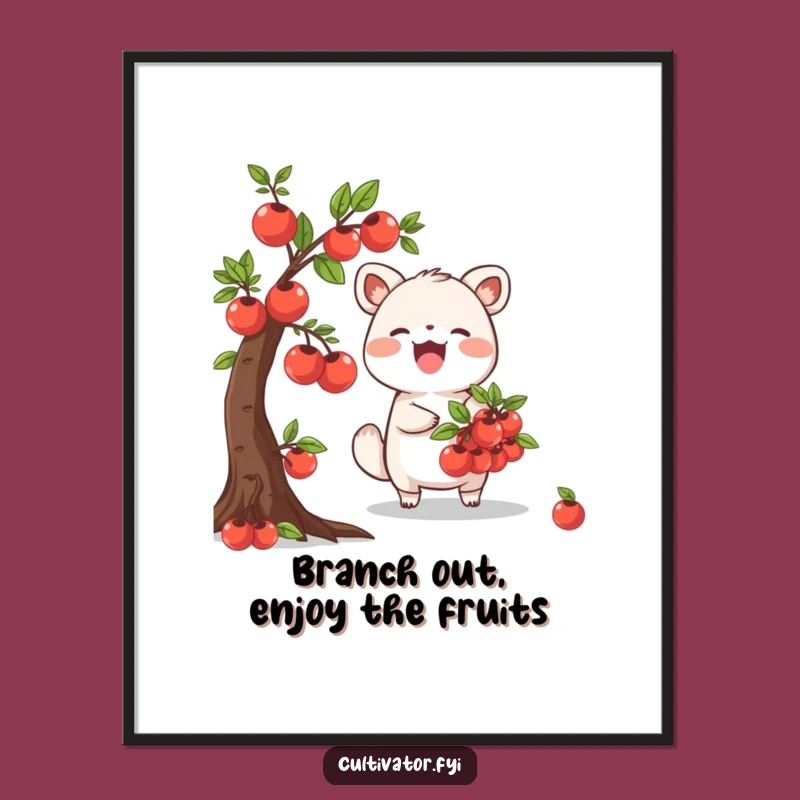 Free Printable Wall Art: Joyful Fruit Harvester Animal, Cute Garden Decor