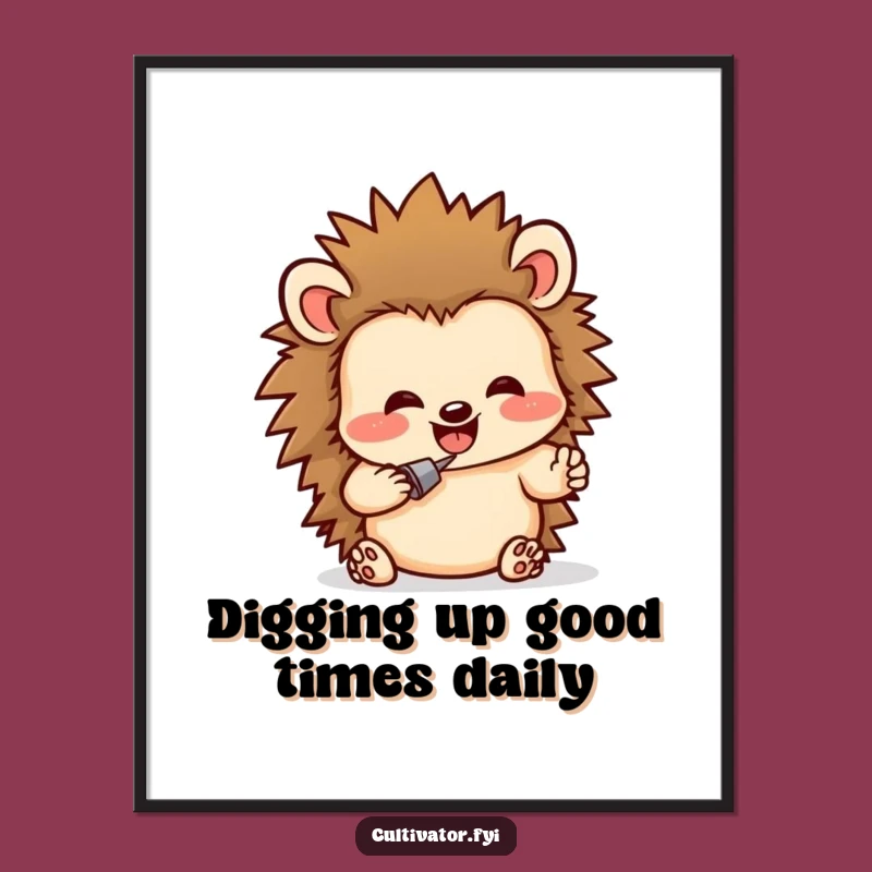 Funny Free Printable Wall Art: Hedgehog Digging, Quirky Downloadable Art